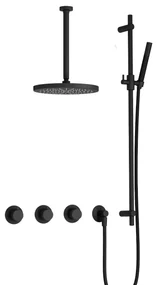 Hotbath Cobber IBS70 inbouwdouche met 30cm plafondbuis, 30cm hoofddouche en glijstang zwart mat