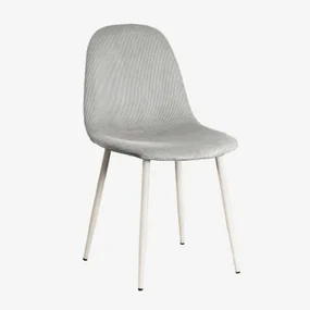 Set Van 4 Eetkamerstoelen In Stof En Staal Glamm Deluxe Beige – Crème & Corduroy Nerts Grijs - Sklum