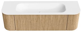 Mondiaz Kurve 150cm badmeubel ronding links/rechts oak met 1 lade en 2 deuren en wastafel big medium midden 1 kraangat