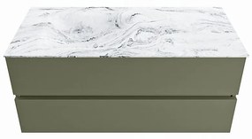 Mondiaz Vica DLux badmeubel 110cm army 2 lades met wastafel glace links 1 kraangat