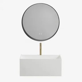 Harsen Badkamermeubelset Met Geïntegreerde Wastafel En Nerine Led-verlichting Wit & Round Led And Antifog Zwart Ø80 Cm Kimacs & - Sklum