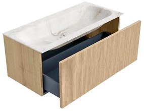 Mondiaz Kurve-dlux 100cm badmeubel oak met 1 lade en wastafel big medium midden 1 kraangat frappe