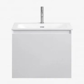 Macrae Houten Badkamermeubelset Met Geïntegreerde Wastafel Wit & Spiegelloze & Geborsteld Grijs ↑20 Cm Met Overloop - Sklum