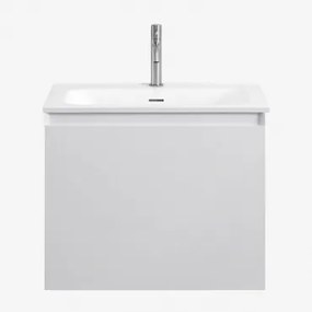 Macrae Zwevend Houten Badkamermeubelset Met Geïntegreerde Wastafel Wit & Spiegelloze & Geborsteld Grijs ↑20 Cm Met Overloop - Sklum