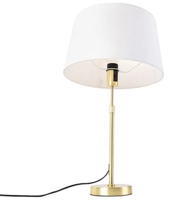 Tafellamp goud/messing met linnen kap wit 35 cm - Parte Modern E27 cilinder / rond rond Binnenverlichting Lamp