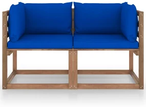 vidaXL Tuinbank 2-zits pallet met blauwe kussens grenenhout
