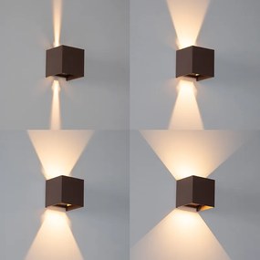 Buiten wandlamp roestbruin incl. LED 2-lichts IP54 - Edwin Modern IP54 Buitenverlichting kubus / vierkant