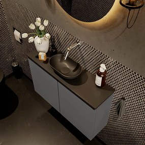 Mondiaz Fowy toiletmeubel 80cm dark grey met zwarte waskom midden zonder kraangat