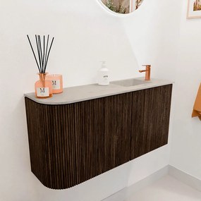 Mondiaz Joya DLux 80cm toiletmeubel ronding links walnut met wastafel faye rechts 1 kraangat opalo