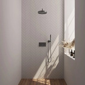 Brauer Stripe inbouw regendouche met 25cm hoofddouche, gebogen muurarm en staafhanddouche set 26 gunmetal geborsteld PVD
