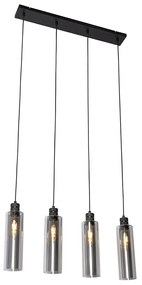 Eettafel / Eetkamer Moderne hanglamp zwart met smoke glas 4-lichts - Stavelot Modern E27 Binnenverlichting Lamp
