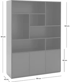 Goossens Basic Buffetkast Madrid, 3 dichte deuren 7 open vakken, zwart melamine, 139 x 191 x 45 cm, elegant chic