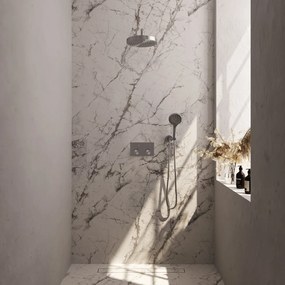 Brauer Stripe inbouw regendouche met 25cm hoofddouche, gebogen muurarm en 3 standen handdouche set 29 RVS geborsteld PVD