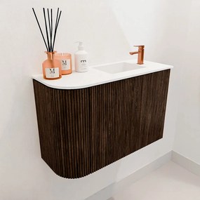 Mondiaz Joya 60cm toiletmeubel ronding links walnut met wastafel faye rechts 1 kraangat talc