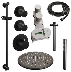Brauer Black Edition complete inbouw regendouche met staafhanddouche, plafondarm, glijstang en hoofddouche 30cm set 18 zwart mat