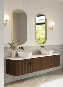 Muebles Ezra badmeubel ribbelfront 200cm walnoot met wit toppaneel en waskom