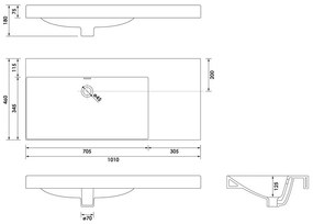 Brauer Aurora wastafel keramiek 100cm links met kraangat wit glans