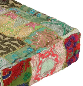vidaXL Poef patchwork vierkant handgemaakt 50x50x12 cm katoen groen