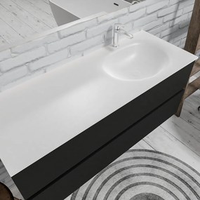 Zaro Sevilla Solid Surface badmeubel 120cm mat zwart 1 kraangat met 2 lades spoelbak rechts