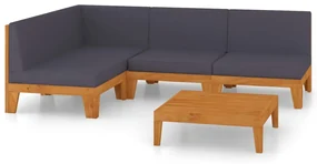 vidaXL 5-delige Loungeset met kussens massief acaciahout