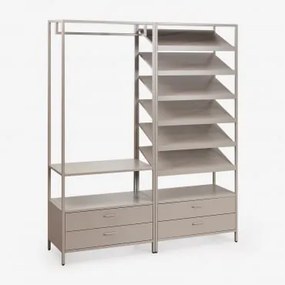 Janine 2-delige Open Modulaire Kledingkast Met Lades En Schoenenrek In Staal Bruin - Mokka - Sklum