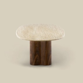 Salontafel Walnoot Met Travertin - 130 X 70cm.