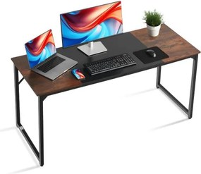 VEVOR Computerbureau Kantoortafel (160 x 60 cm Tafelblad), Moderne Werktafel met Metalen Frame en 68 kg Draagvermogen voor Thuiskantoor Studeerkamer Slaapkamer Woonkamer, Bruin Zwart