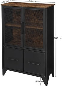 Nancy's Boston 2 Opbergkast - Commode Kasten - Boekenkast - Dressoir - Kast met 3 Planken - 4 Metalen Deuren - (75 x 33 x 80 cm)