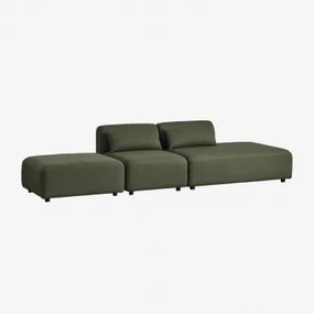 2-delige Modulaire Bank Met Chaise Longue Rechts En Fogler Poef Chenille Groen – Salie - Sklum