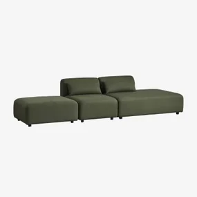 2-delige Modulaire Bank Met Chaise Longue Rechts En Fogler Poef Chenille Groen – Salie - Sklum