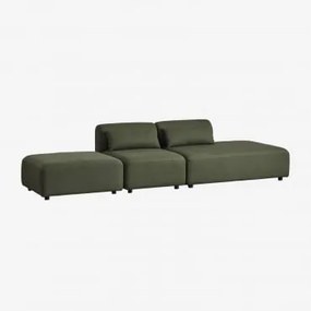 2-delige Modulaire Bank Met Rechter Chaise Longue En Poef Fogler Teddystof Saliegroen - Sklum