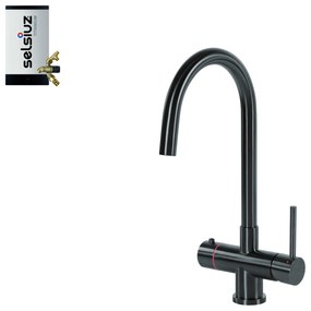 Selsiuz Inox kokend water kraan met titanium combi extra boiler en C-uitloopkraan gunmetal