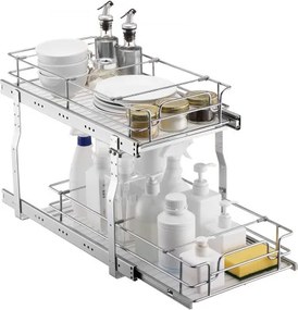 VEVOR Uitschuifbaar 2-laags keukenkastje-organizer voor onder de gootsteen (304x533x385 mm) Kruidenrek Keukenplank Opbergrek Organizer voor Keuken Badkamer 334x563x485 mm (Installatieafmetingen)