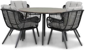 Tuinset Ronde Tuintafel 4 personen 125 cm Wicker/Aluminium/Aluminium/wicker Zwart  Coco Azzano/Matale