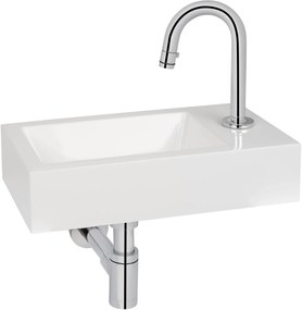 Saqu Square fonteinset met chromen kraan c-uitloop rechts wit mineraalmarmer