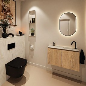 Mondiaz Ture DLux toiletmeubel 80cm washed oak met wastafel ostra rechts met kraangat