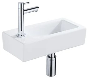 QeramiQ Fuente Fonteinset - 37.5x18.5x9cm - keramiek - kraangat links - fonteinkraan chroom - afvoerplug - verlaagd sifon - Glans wit SW1122449/SW696209/SW696219/SW696234