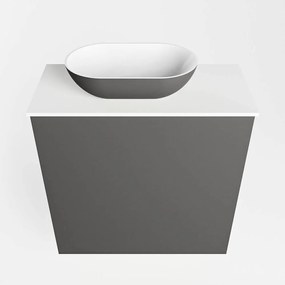 Mondiaz Fowy toiletmeubel 50cm dark grey met antraciete waskom links en kraangat