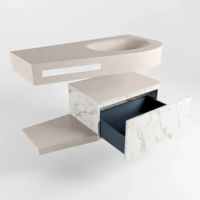 Mondiaz Riva badmeubel 100cm Carrara met 1 lade en wastafel rechts 0 kraangaten Linen