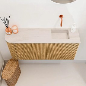 Mondiaz Joya DLux 90cm toiletmeubel ronding links oak met wastafel faye rechts zonder kraangat meli