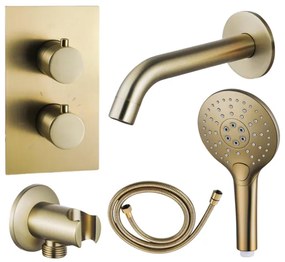 Fortifura Calvi Badkraan set - uitloop - 22cm inkortbaar - metalen slang - ronde handdouche - inbouwdeel - wandhouder - geborsteld messing SW720569/SW706206/SW721169/SW1122513/SW799449