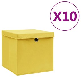 vidaXL Opbergboxen met deksels 10 st 28x28x28 cm geel