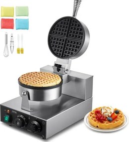 VEVOR Commercieel Wafelijzer 1230W Wafelijzer met antiaanbaklaag, roestvrijstalen wafelijzer met temperatuur- en tijdsregeling, voor restaurantbakkerijen, 4 waaiervormige wafels