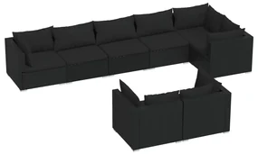 vidaXL 8-delige Loungeset met kussens poly rattan zwart