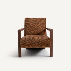 Fauteuil van massief notenhout met stof met dierenprint Sanami