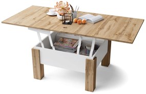 Mazzoni OSLO votan eik / wit mat, uitklapbare salontafel met in hoogte verstelbaar blad