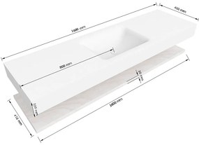 Zaro Alan badmeubel 160cm met planchet washed oak en vrijhangende wastafel cloud midden zonder kraangat talc