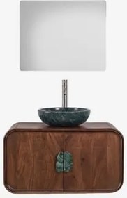 Hangend Badkamermeubelset 95x45 Cm Van Mangohout En Natuurlijke Kivalina-steen Rechthoekige Led En Anticondens 80x70 Cm Riben & Geborsteld Grijs ↑30 C