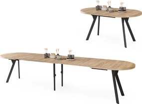 Mazzoni EXPANSO Craft Eiken Goud / zwarte poten - OVALE UITSCHUIFTAFEL 160-360 cm VOOR 16-18 PERSONEN