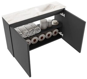 Mondiaz Ture DLux toiletmeubel 80cm dark grey met wastafel frappe rechts met kraangat